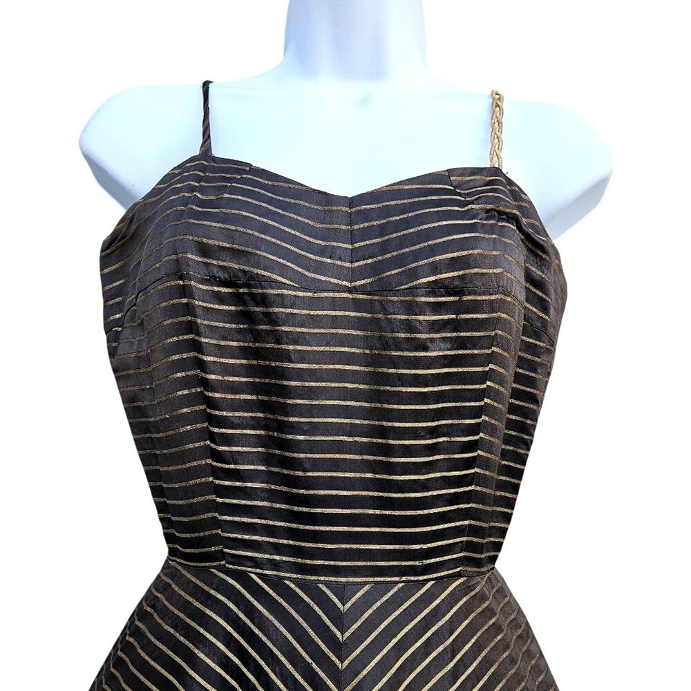 50s Egyptian Revival Black Gold Gown Full Skirt XXS Snake Chain 21" Waist - Picture 7 of 13